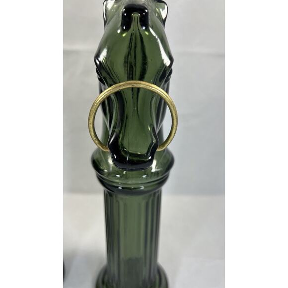 AVON Pony Post Decanter, Leather After Shave Lotion Glass Bottle, Green Lot Of 2 - Picture 11 of 13